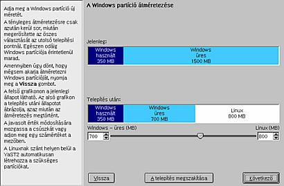 Windows partíció átméretezése a telepítés során