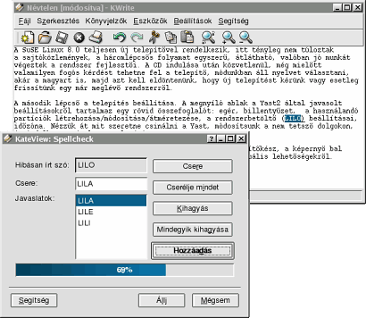 Több programból is ellenőrizhetjük szövegeinket, ez itt épp a KWrite texteditor
