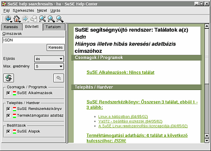 A SuSE Linuxhoz mellékelt kézikönyvek anyagában is kereshetünk