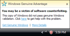 Microsoft Windows Vista Genuine Advantage Notification