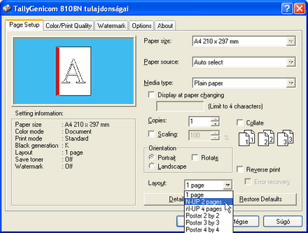 N-Up beállítások